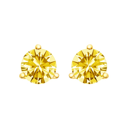 14K White Gold 3-Prong Martini Set 1.0 Cttw Yellow Lab Grown Diamond Solitaire Stud Earrings by Bids.com