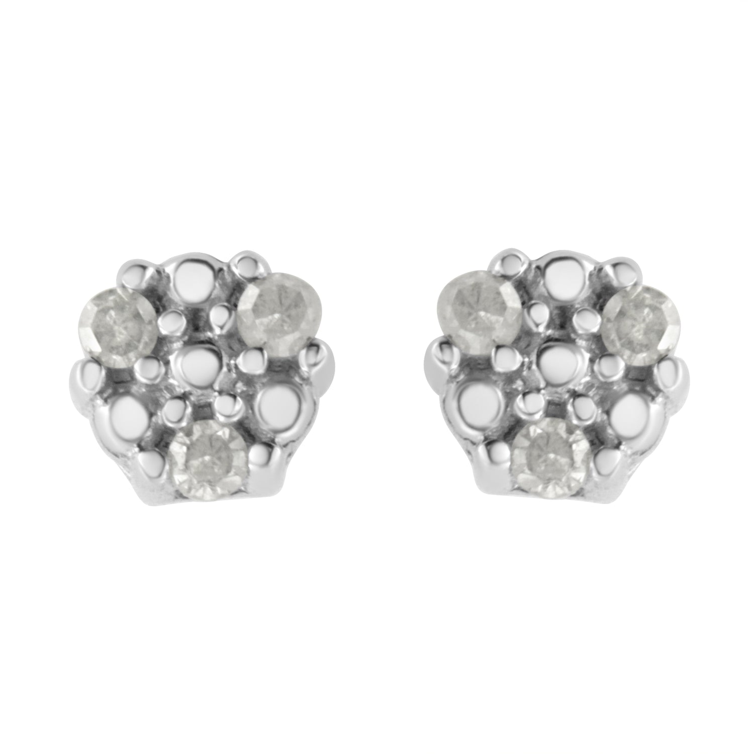 .925 Sterling Silver 1/10 cttw Prong Set Round-Cut Trio Diamond Stud Earrings (I-J Color, I3 Clarity) by Bids.com
