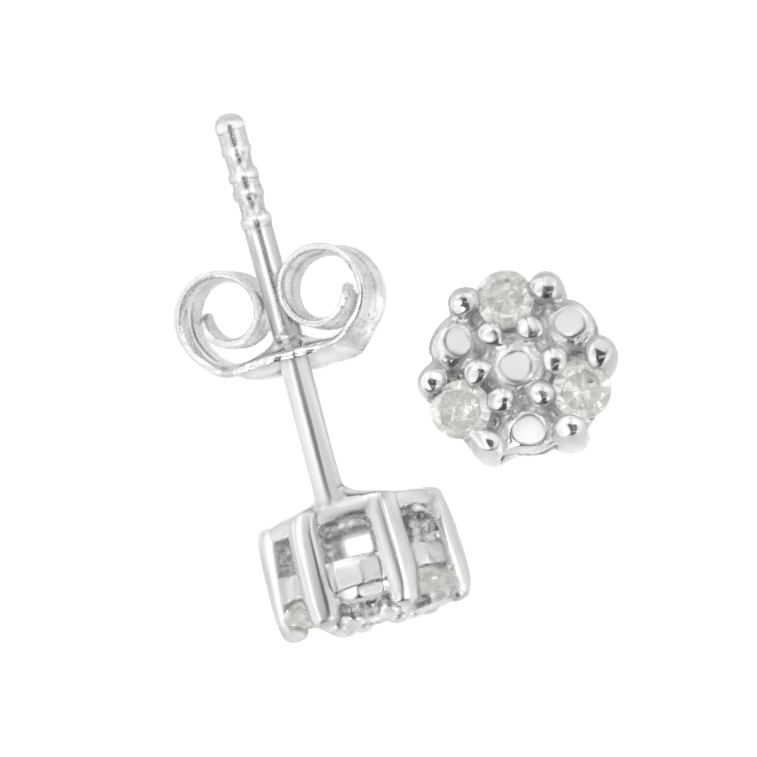 .925 Sterling Silver 1/10 cttw Prong Set Round-Cut Trio Diamond Stud Earrings (I-J Color, I3 Clarity) by Bids.com