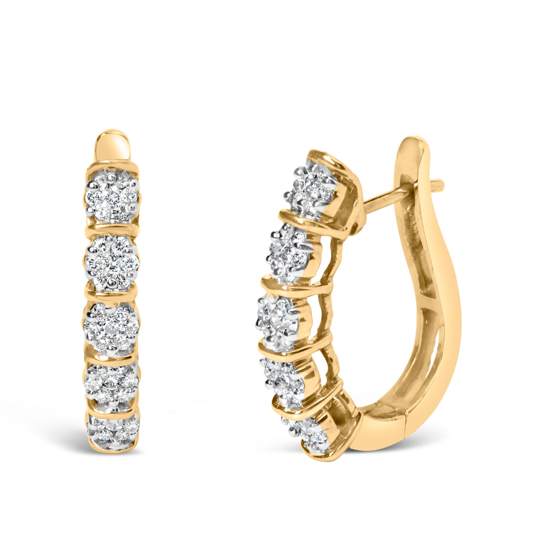 14k Yellow Gold 1/2 Cttw Diamond Cluster Hoop Earrings (H-I Color, SI2-I1 Clarity) by Bids.com