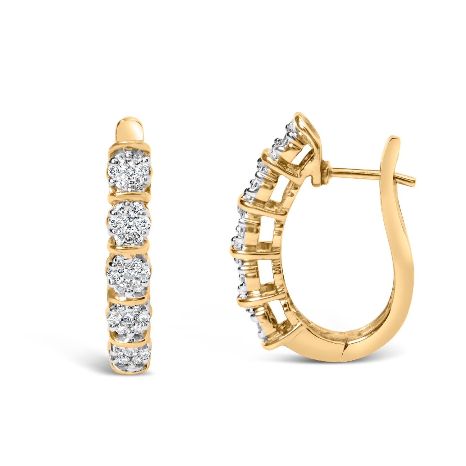 14k Yellow Gold 1/2 Cttw Diamond Cluster Hoop Earrings (H-I Color, SI2-I1 Clarity) by Bids.com