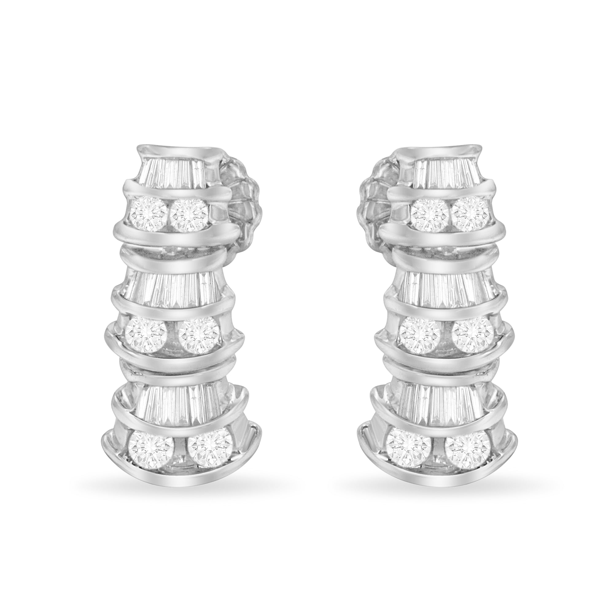 14K White Gold 7/8 cttw Baguette &amp; Round Brilliant-Cut Diamond Dangle Multi Row Earrings (H-I Color, SI2-I1 Clarity) by Bids.com
