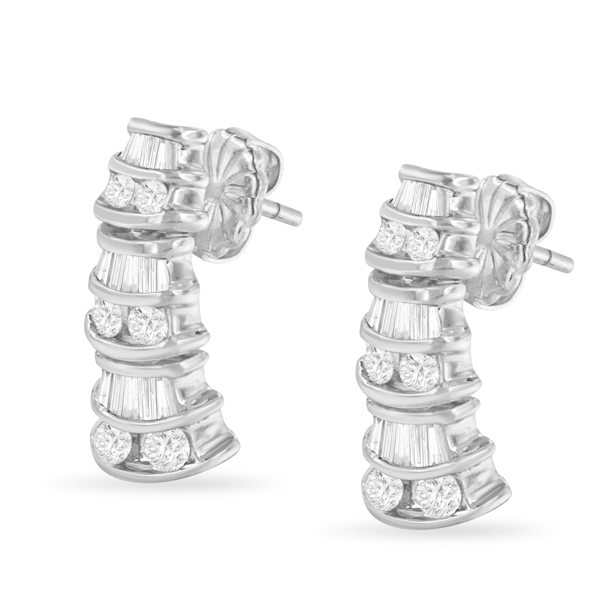 14K White Gold 7/8 cttw Baguette &amp; Round Brilliant-Cut Diamond Dangle Multi Row Earrings (H-I Color, SI2-I1 Clarity) by Bids.com