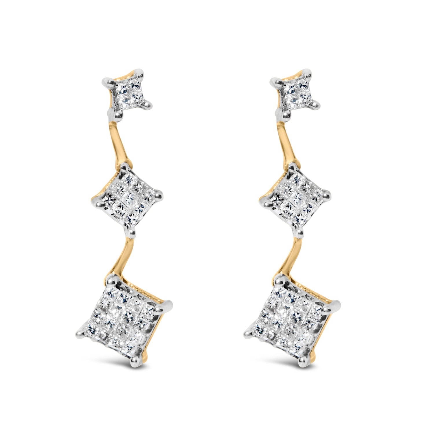 14K Yellow Gold 1 cttw Princess Cut Diamond Earrings (H-I, SI1-SI2) by Bids.com