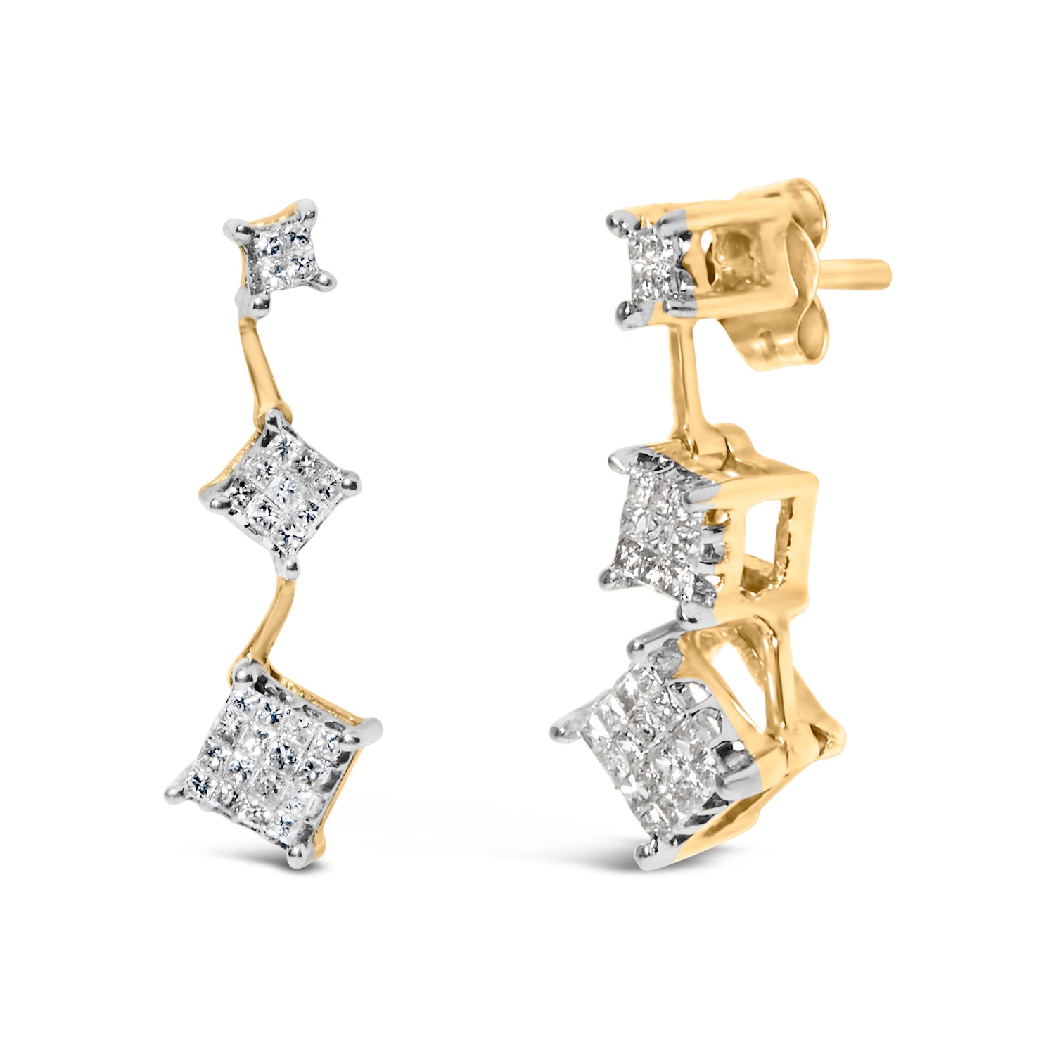 14K Yellow Gold 1 cttw Princess Cut Diamond Earrings (H-I, SI1-SI2) by Bids.com