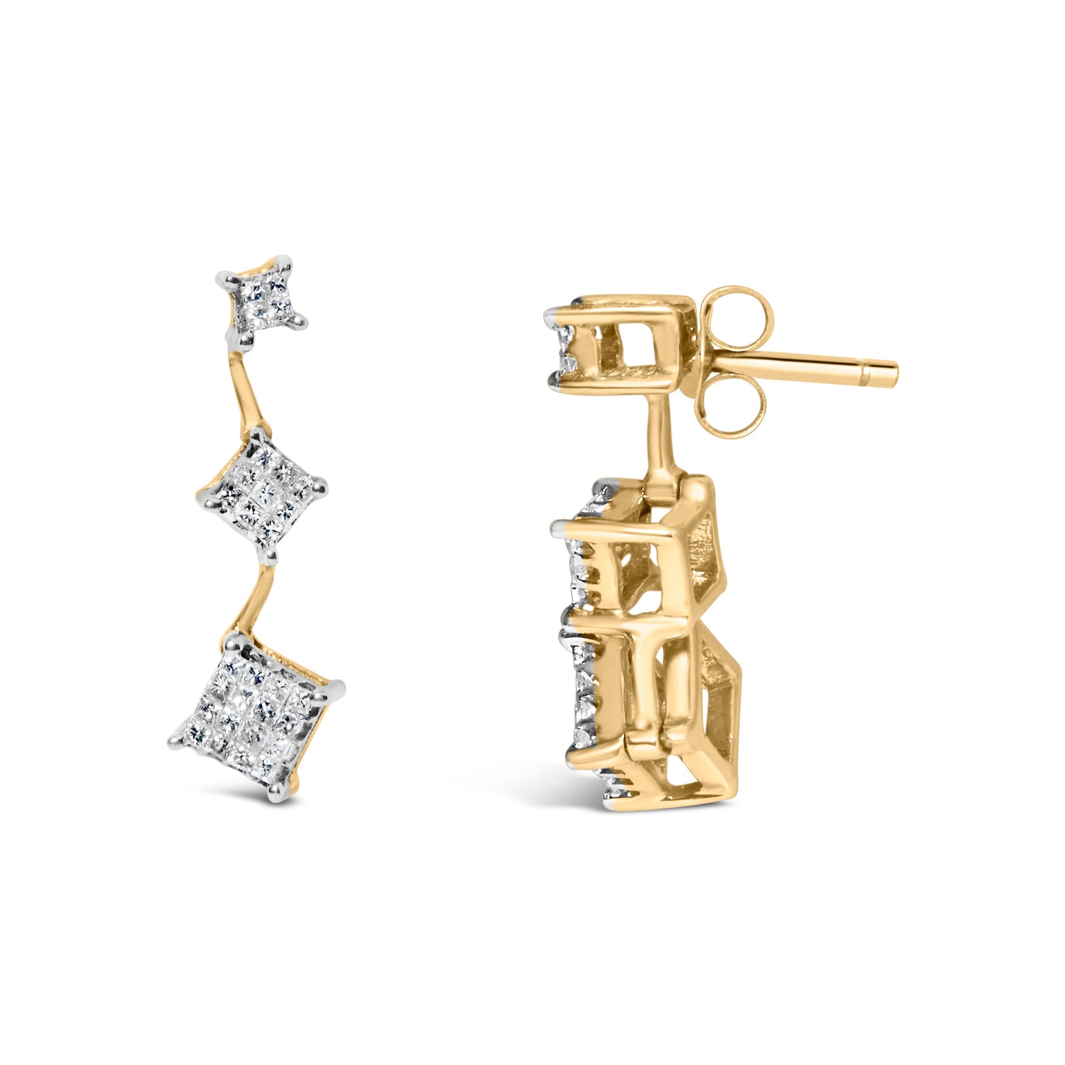 14K Yellow Gold 1 cttw Princess Cut Diamond Earrings (H-I, SI1-SI2) by Bids.com