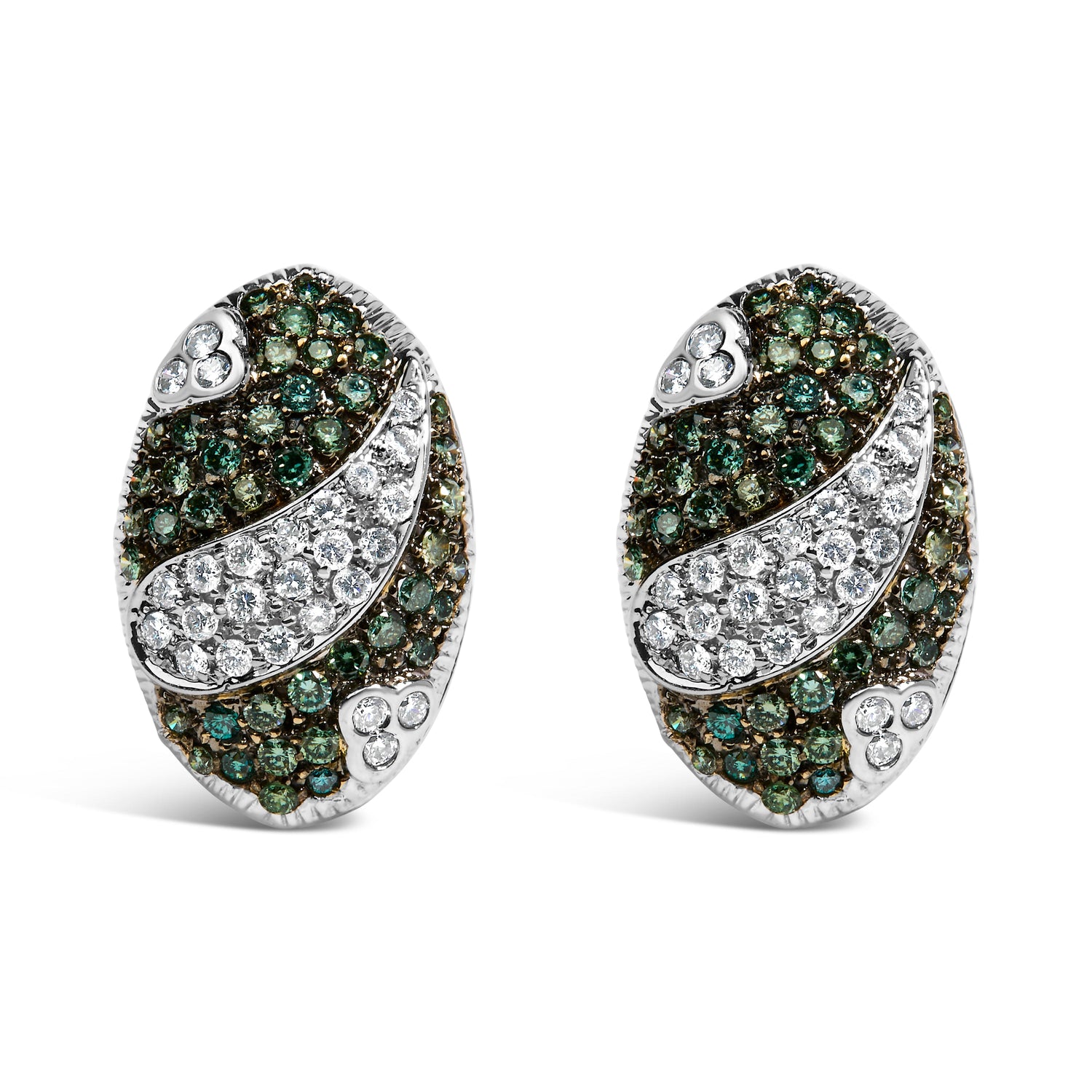 14K White Gold 2.00 Cttw White and Treated Blue Diamond Oval Shield Omega Back Earrings (H-I Color, SI1-SI2 Clarity) by Bids.com