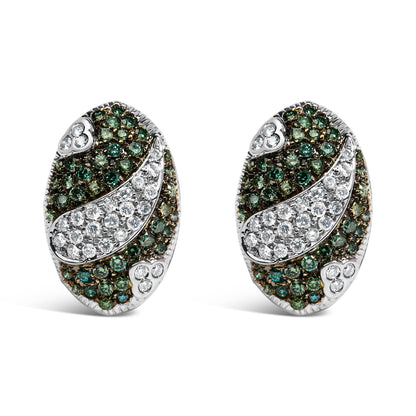14K White Gold 2.00 Cttw White and Treated Blue Diamond Oval Shield Omega Back Earrings (H-I Color, SI1-SI2 Clarity) by Bids.com