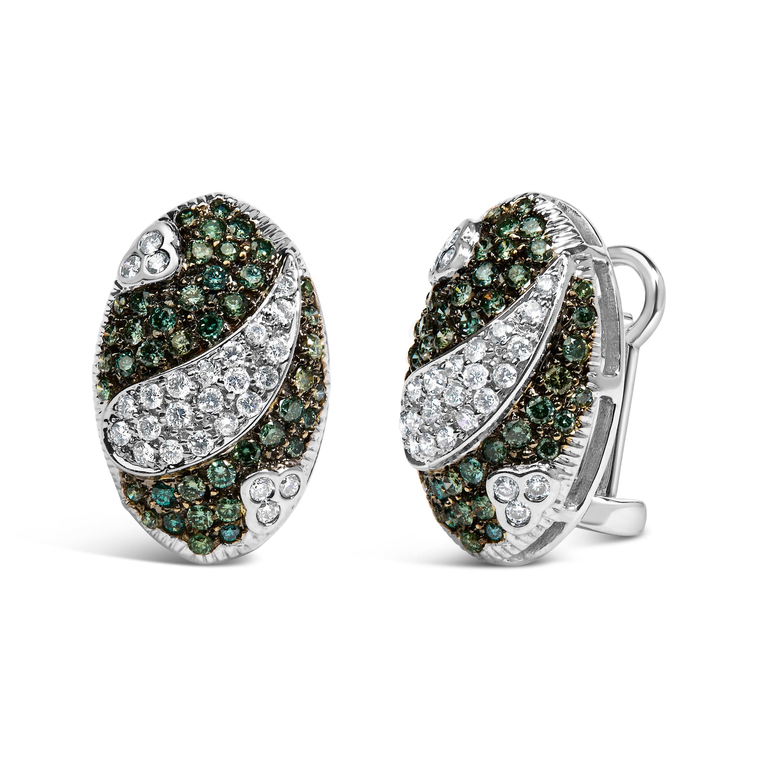 14K White Gold 2.00 Cttw White and Treated Blue Diamond Oval Shield Omega Back Earrings (H-I Color, SI1-SI2 Clarity) by Bids.com