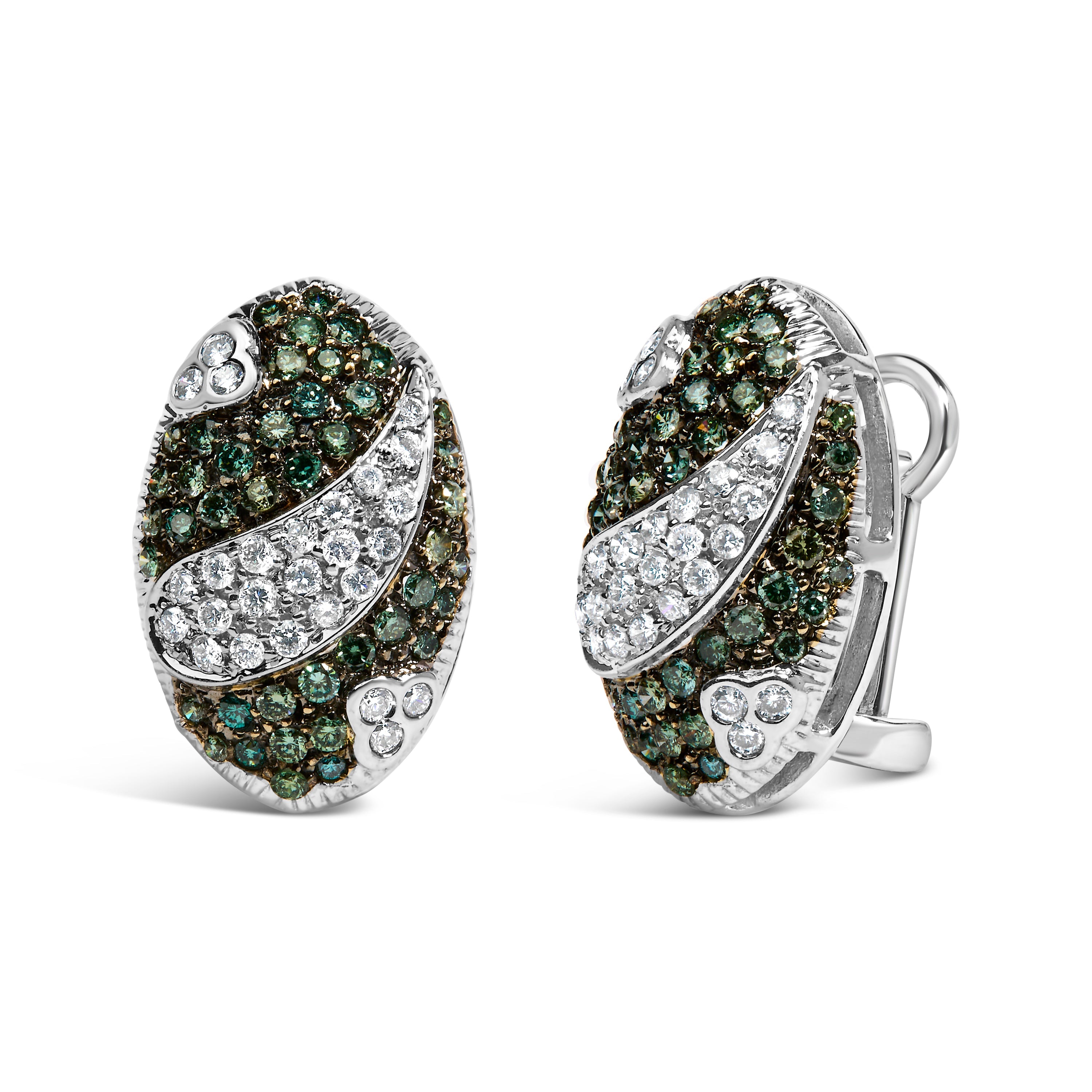14K White Gold 2.00 Cttw White and Treated Blue Diamond Oval Shield Omega Back Earrings (H-I Color, SI1-SI2 Clarity) by Bids.com