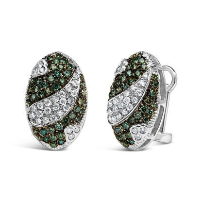 14K White Gold 2.00 Cttw White and Treated Blue Diamond Oval Shield Omega Back Earrings (H-I Color, SI1-SI2 Clarity) by Bids.com