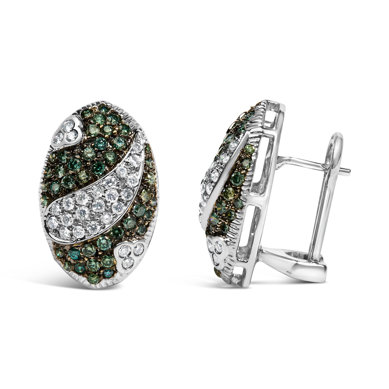 14K White Gold 2.00 Cttw White and Treated Blue Diamond Oval Shield Omega Back Earrings (H-I Color, SI1-SI2 Clarity) by Bids.com