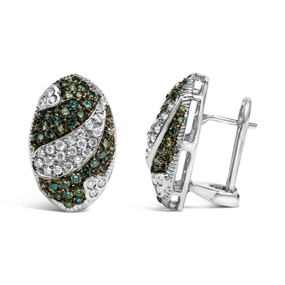14K White Gold 2.00 Cttw White and Treated Blue Diamond Oval Shield Omega Back Earrings (H-I Color, SI1-SI2 Clarity) by Bids.com