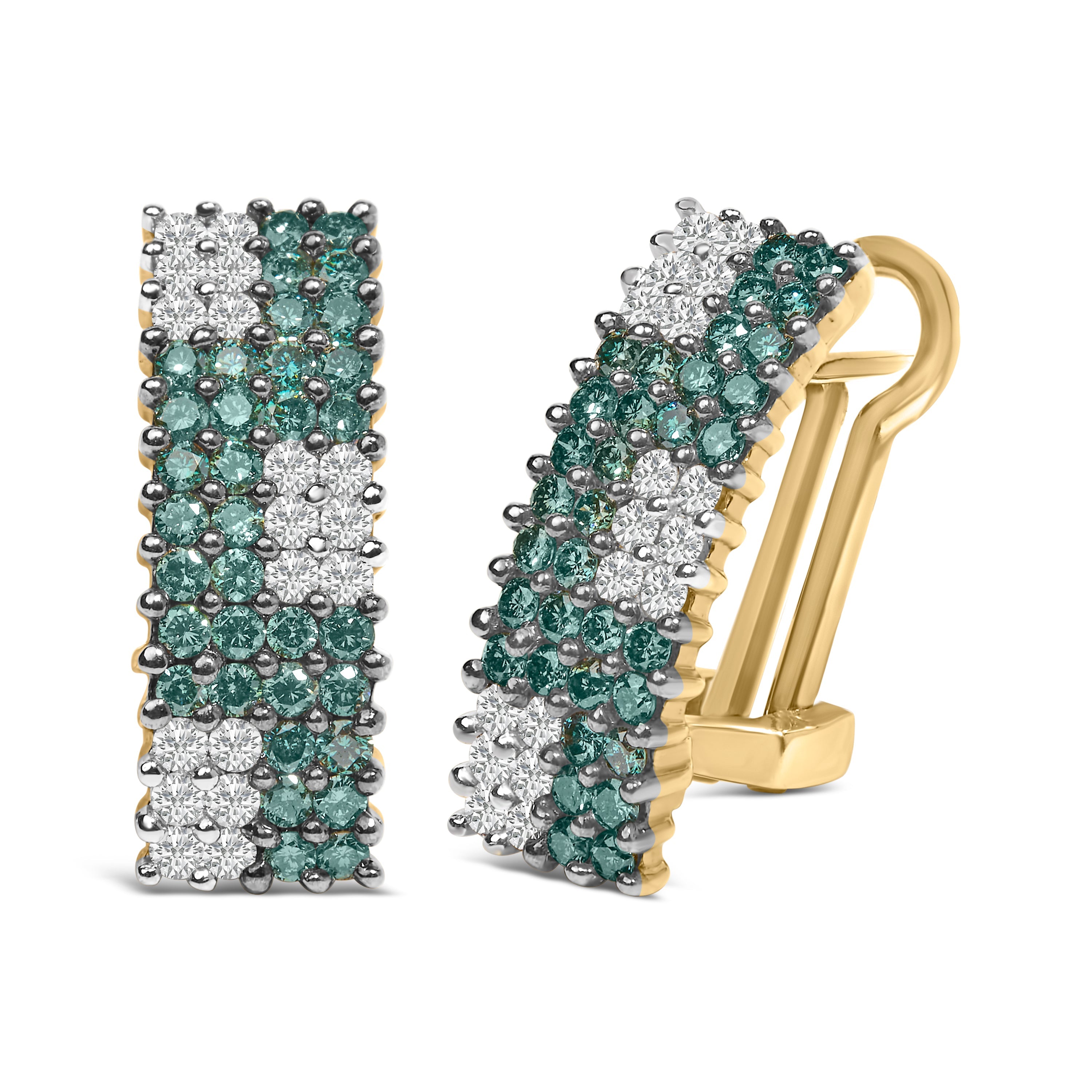 14K Yellow Gold 2 cttw White and Treated Blue Diamond Earrings (H-I, SI1-SI2) by Bids.com