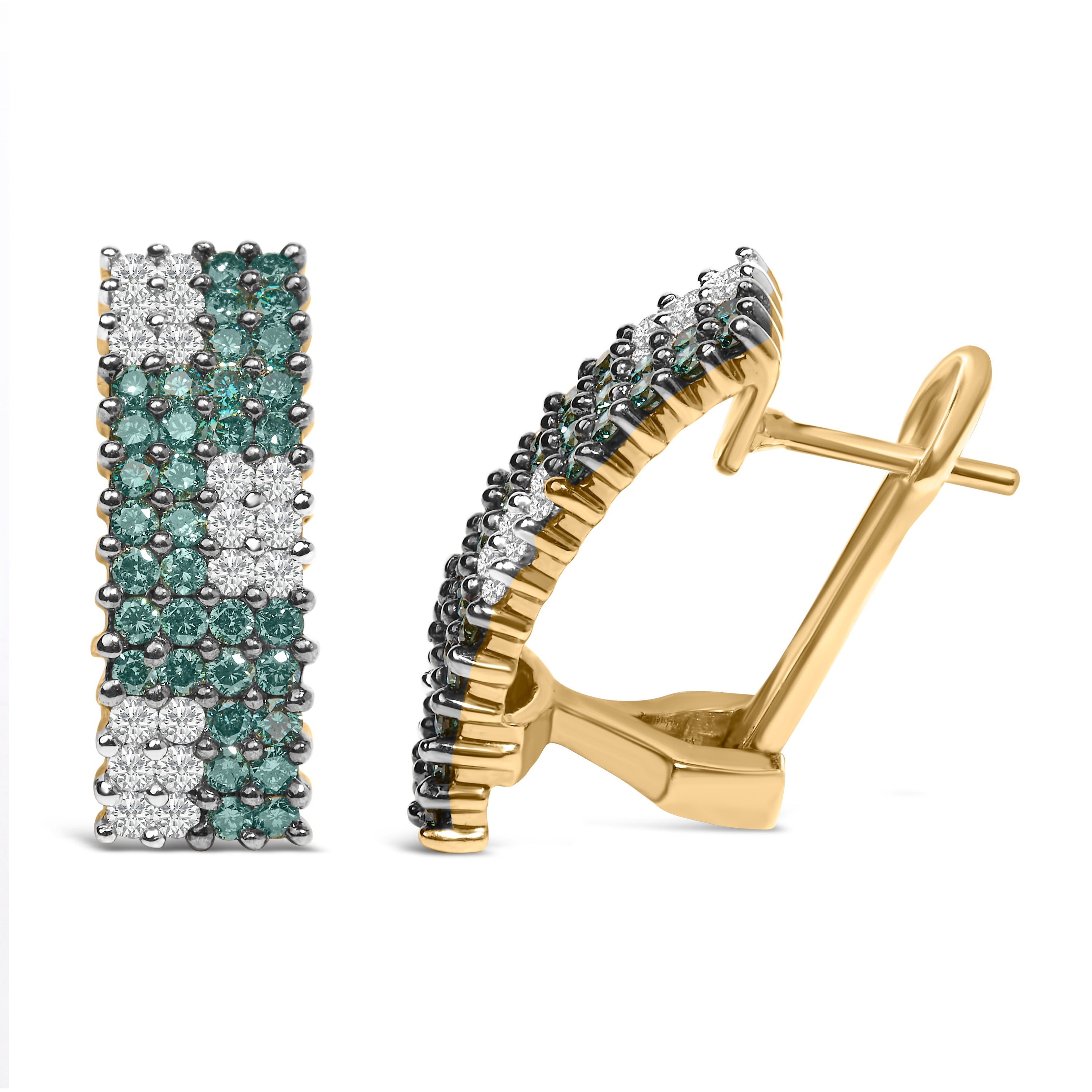 14K Yellow Gold 2 cttw White and Treated Blue Diamond Earrings (H-I, SI1-SI2) by Bids.com