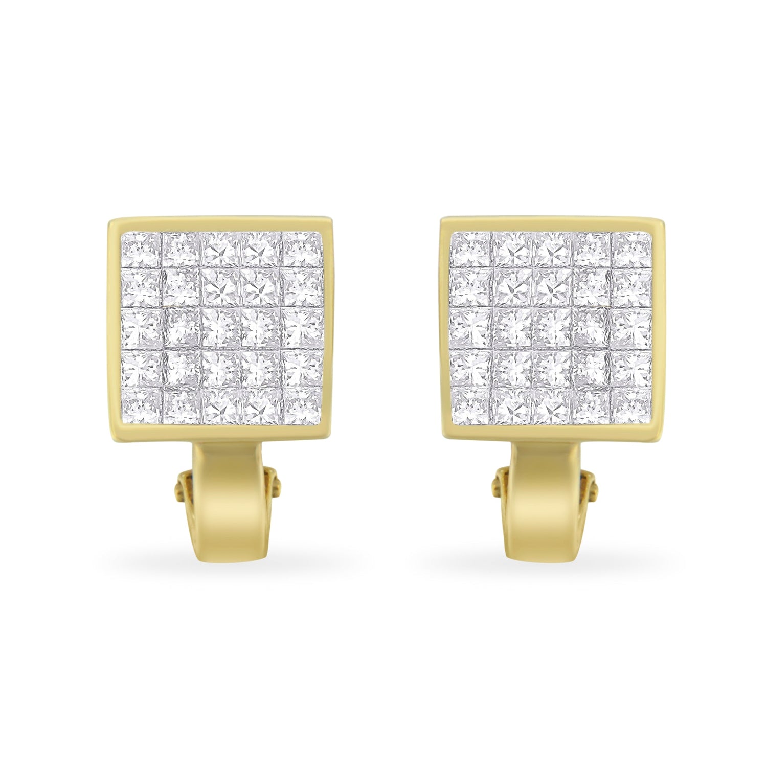 14K Yellow Gold 3-1/5 Cttw Princess Cut Diamond Â¾ Square Invisible Set Grid Huggy Style Omega Back Stud Earrings (G-H Color, VS1-VS2 Clarity) by Bids.com