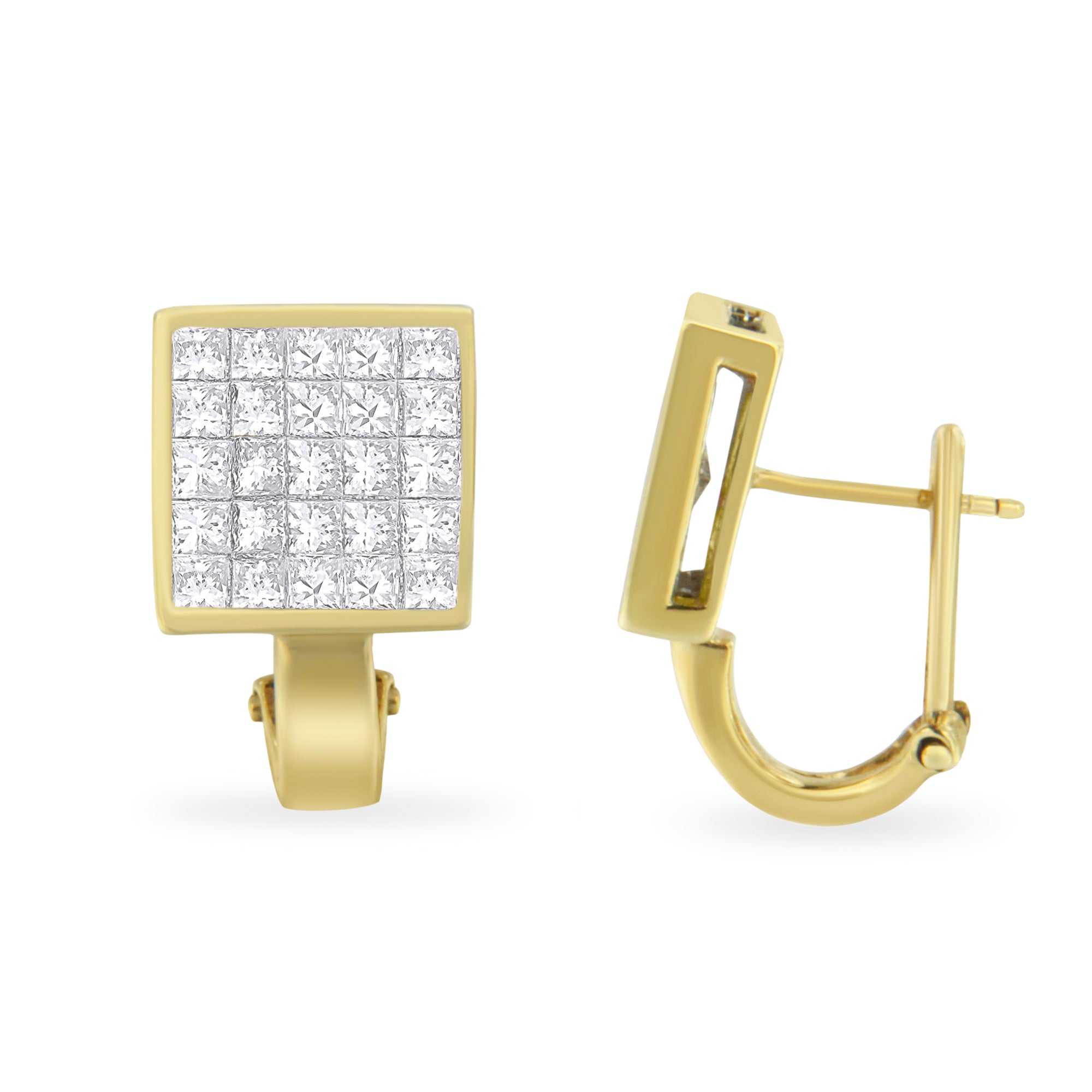 14K Yellow Gold 3-1/5 Cttw Princess Cut Diamond Â¾ Square Invisible Set Grid Huggy Style Omega Back Stud Earrings (G-H Color, VS1-VS2 Clarity) by Bids.com