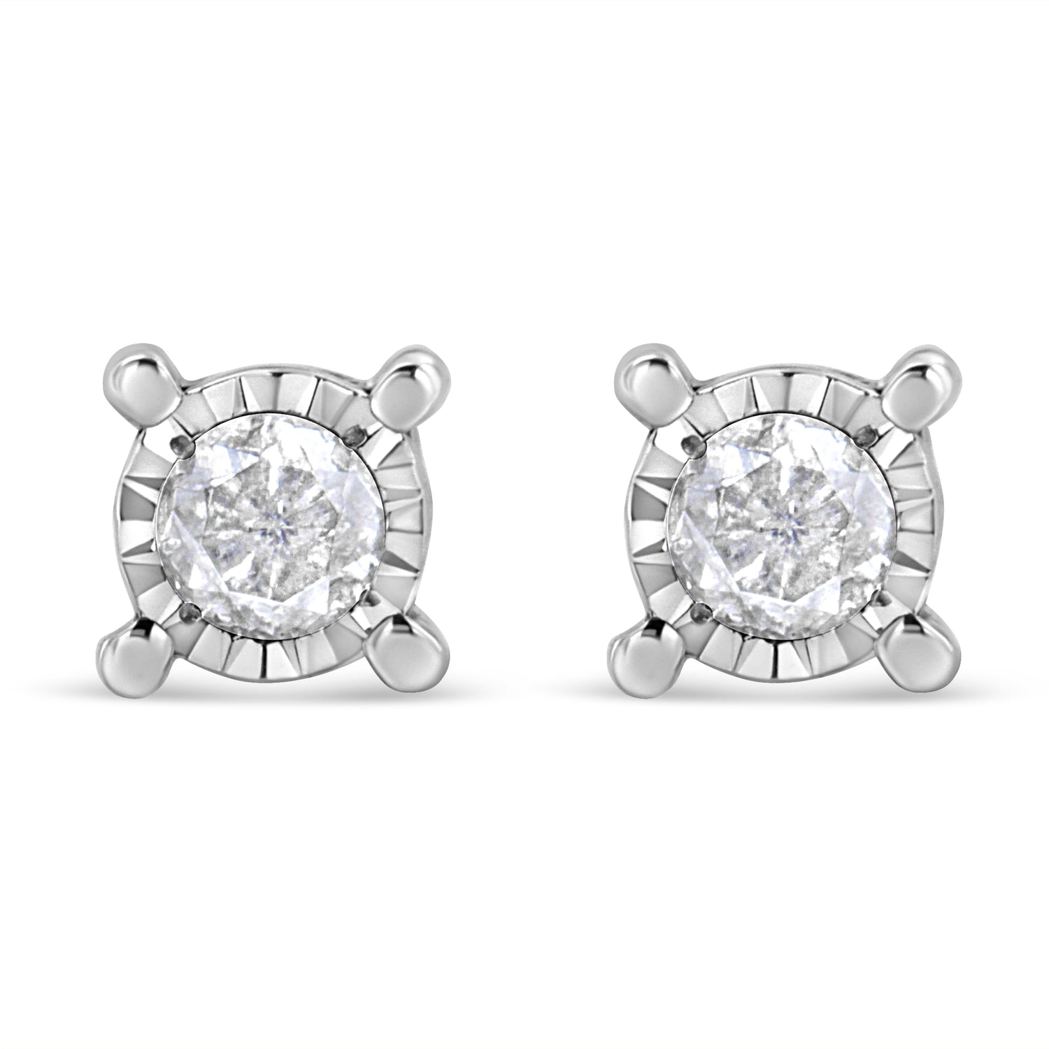 .925 Sterling Silver 1.0 Cttw Round Brilliant-Cut Diamond Miracle-Set Solitaire Stud Earrings (H-I Color, I2-I3 Clarity) by Bids.com