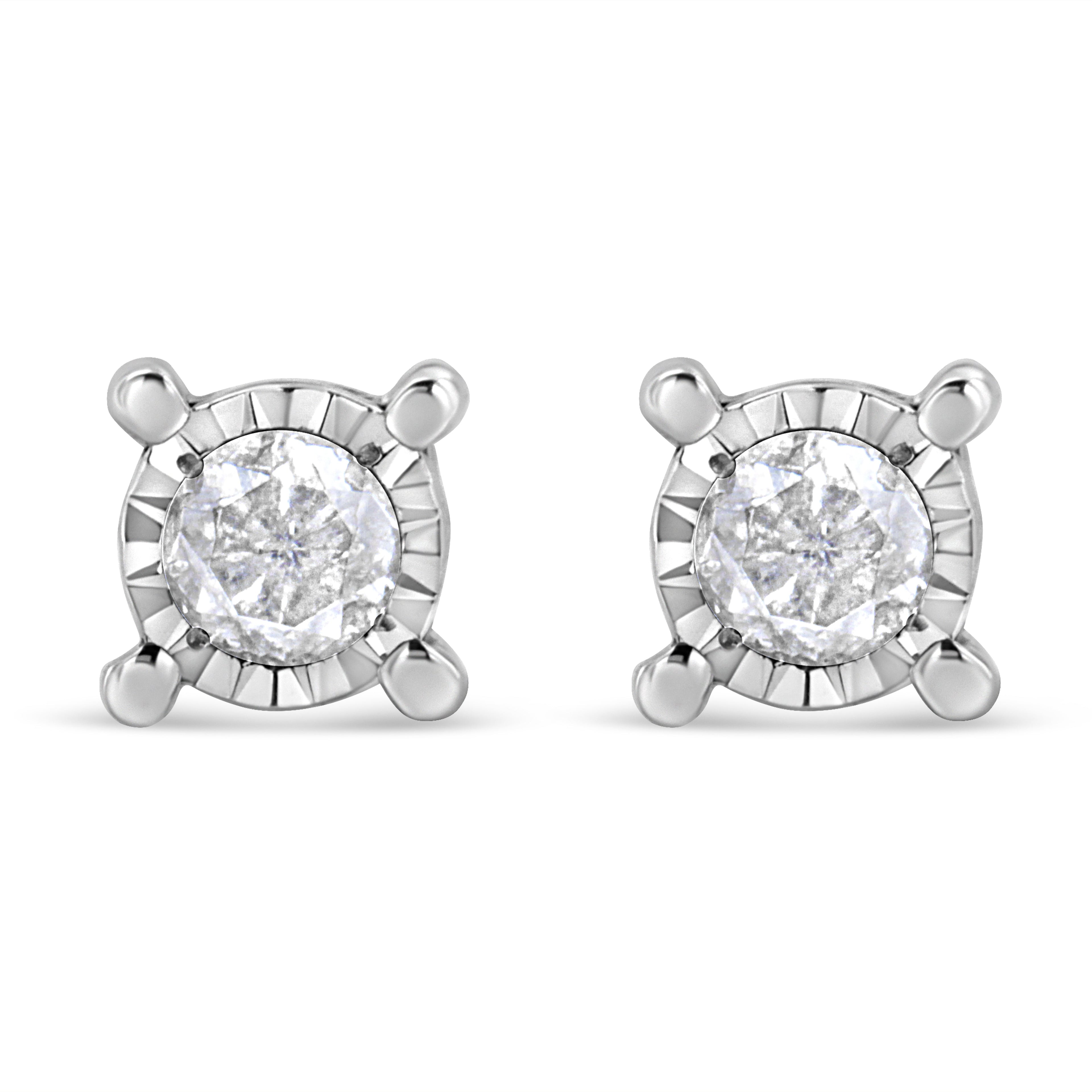 .925 Sterling Silver 1.0 Cttw Round Brilliant-Cut Diamond Miracle-Set Solitaire Stud Earrings (H-I Color, I2-I3 Clarity) by Bids.com