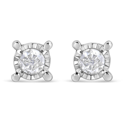 .925 Sterling Silver 1.0 Cttw Round Brilliant-Cut Diamond Miracle-Set Solitaire Stud Earrings (H-I Color, I2-I3 Clarity) by Bids.com