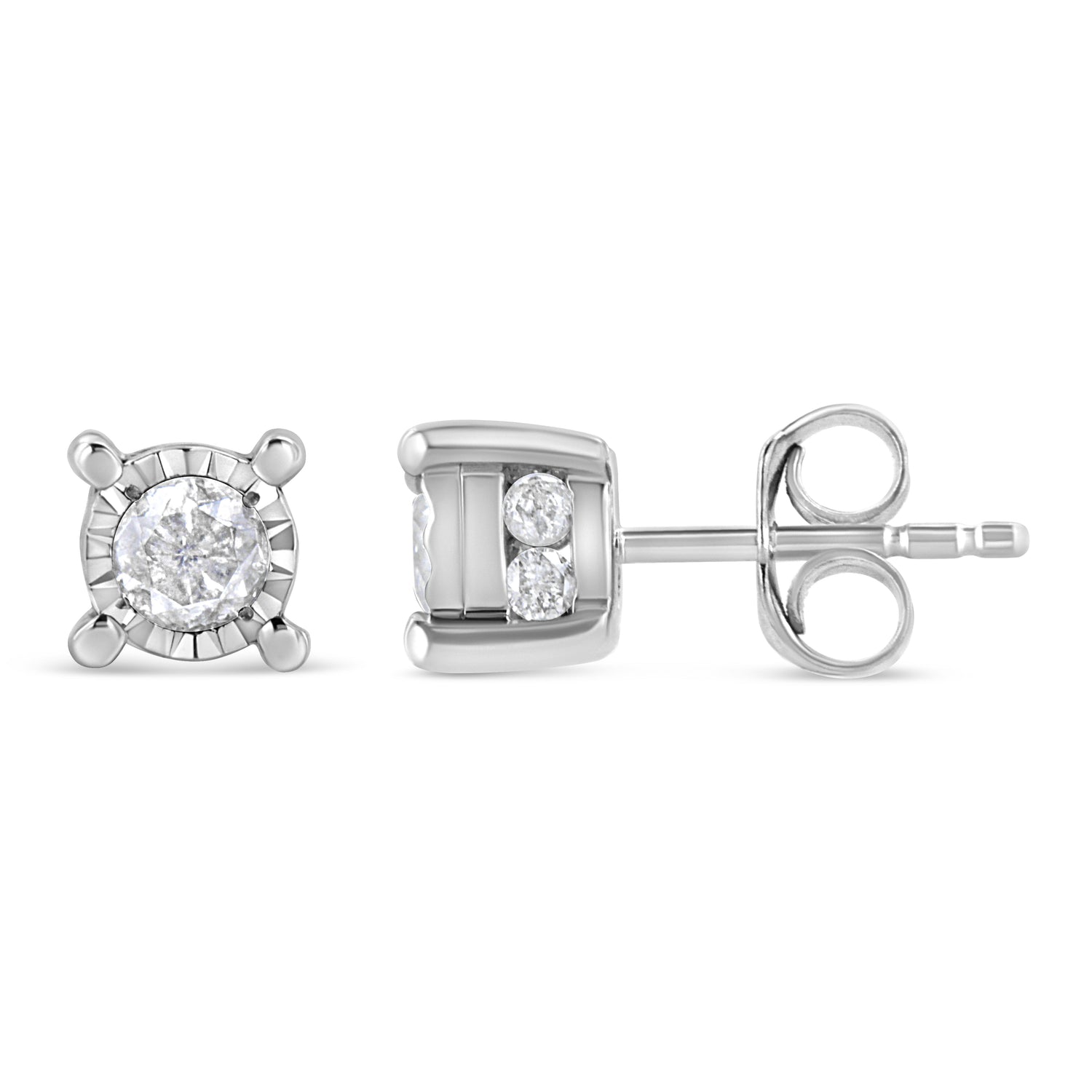 .925 Sterling Silver 1.0 Cttw Round Brilliant-Cut Diamond Miracle-Set Solitaire Stud Earrings (H-I Color, I2-I3 Clarity) by Bids.com