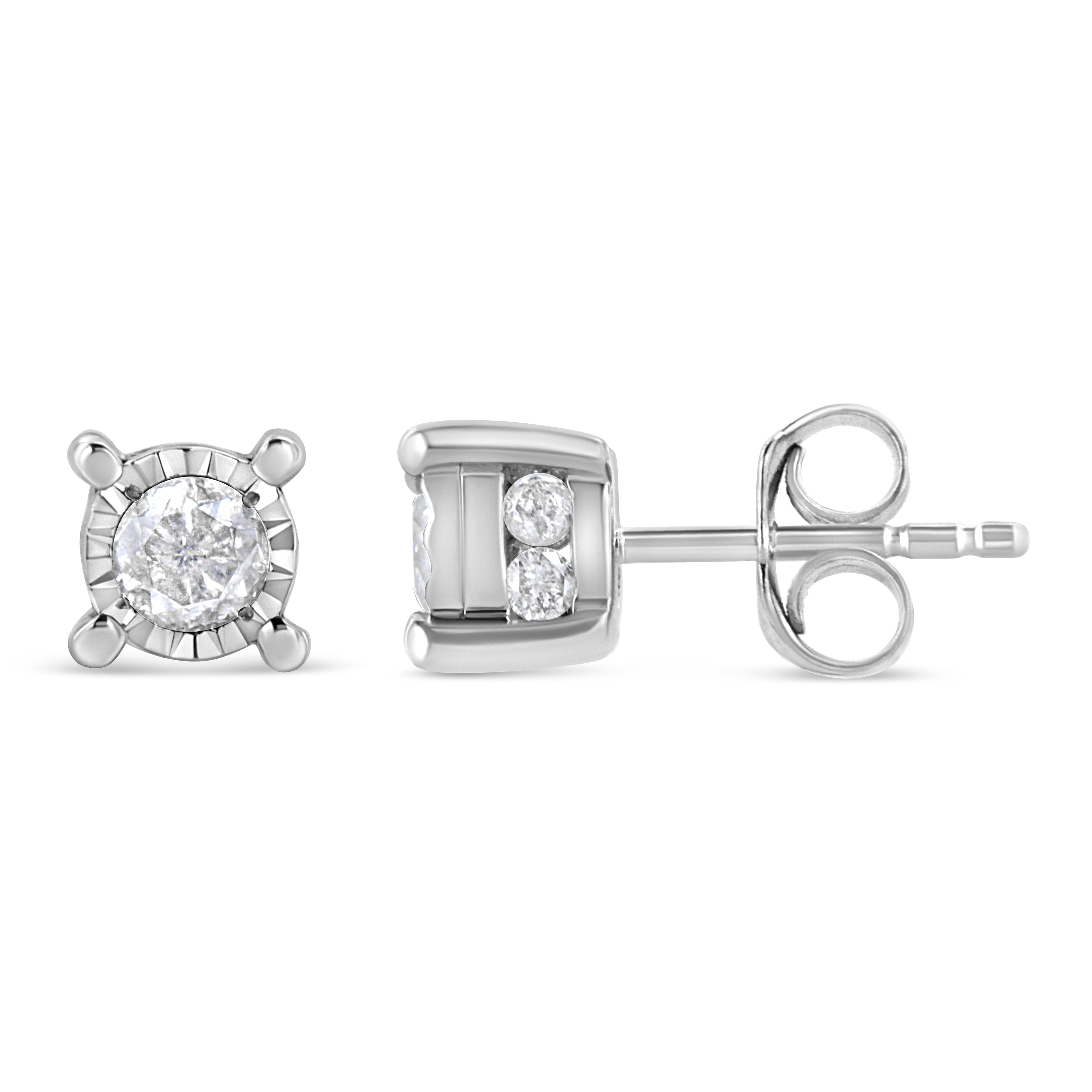 .925 Sterling Silver 1.0 Cttw Round Brilliant-Cut Diamond Miracle-Set Solitaire Stud Earrings (H-I Color, I2-I3 Clarity) by Bids.com