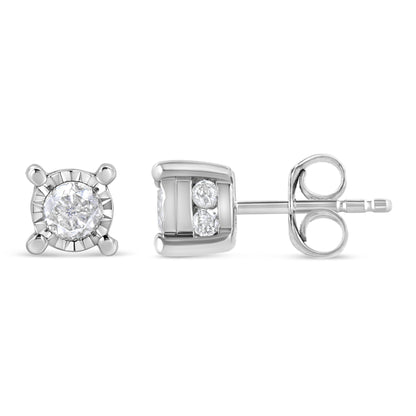 .925 Sterling Silver 1.0 Cttw Round Brilliant-Cut Diamond Miracle-Set Solitaire Stud Earrings (H-I Color, I2-I3 Clarity) by Bids.com