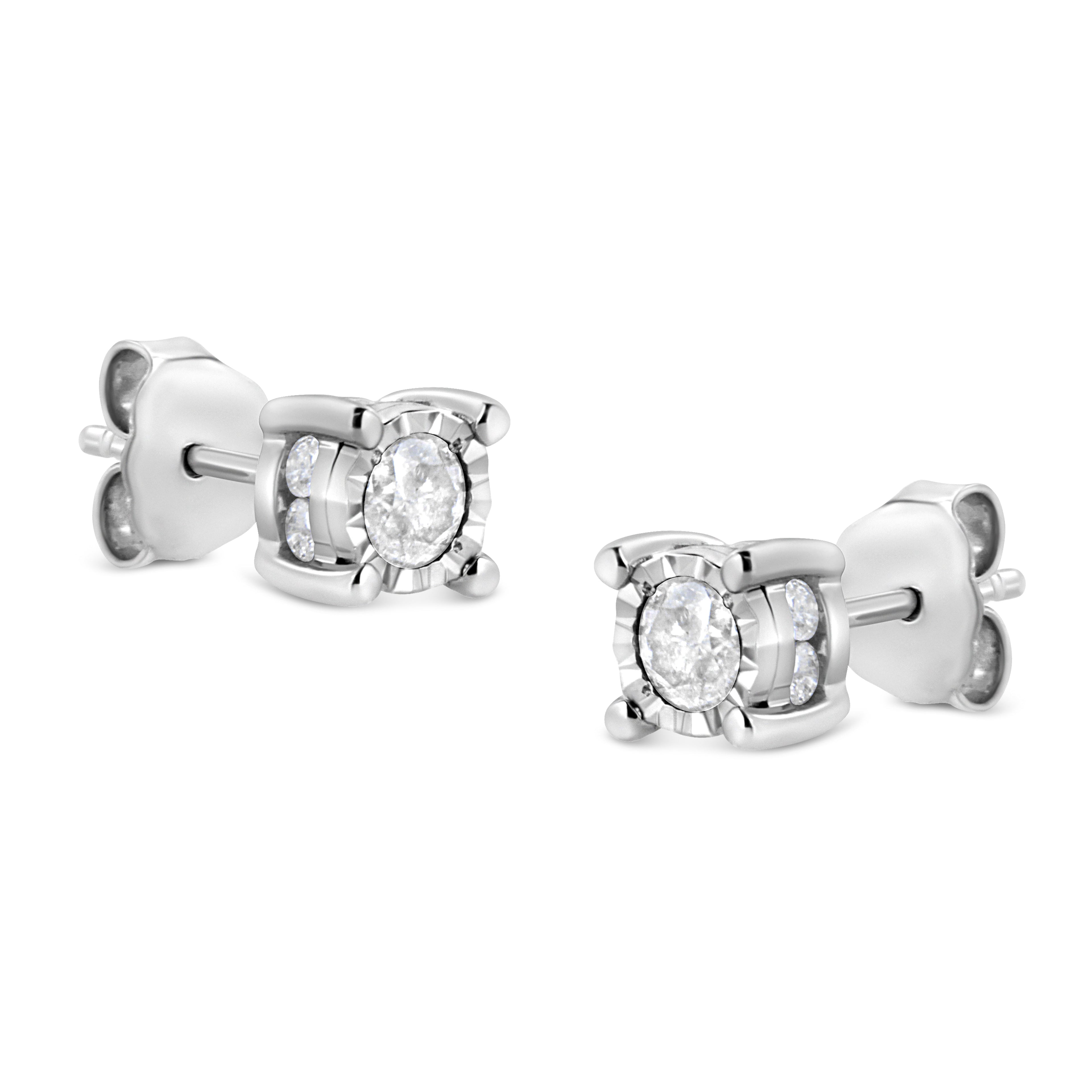 .925 Sterling Silver 1.0 Cttw Round Brilliant-Cut Diamond Miracle-Set Solitaire Stud Earrings (H-I Color, I2-I3 Clarity) by Bids.com