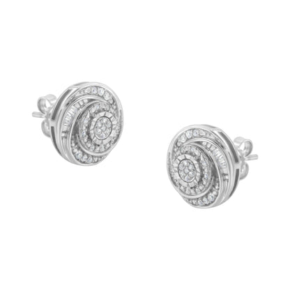 .925 Sterling Silver 1/4 Cttw Baguette and Round Diamond Swirl Love Knot Stud Earrings (I-J Color, I3 Clarity)  DestGlow