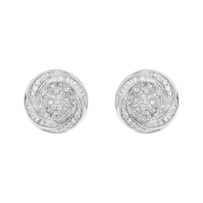 .925 Sterling Silver 1/4 Cttw Baguette and Round Diamond Swirl Love Knot Stud Earrings (I-J Color, I3 Clarity)  DestGlow
