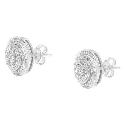 .925 Sterling Silver 1/4 Cttw Baguette and Round Diamond Swirl Love Knot Stud Earrings (I-J Color, I3 Clarity)  DestGlow