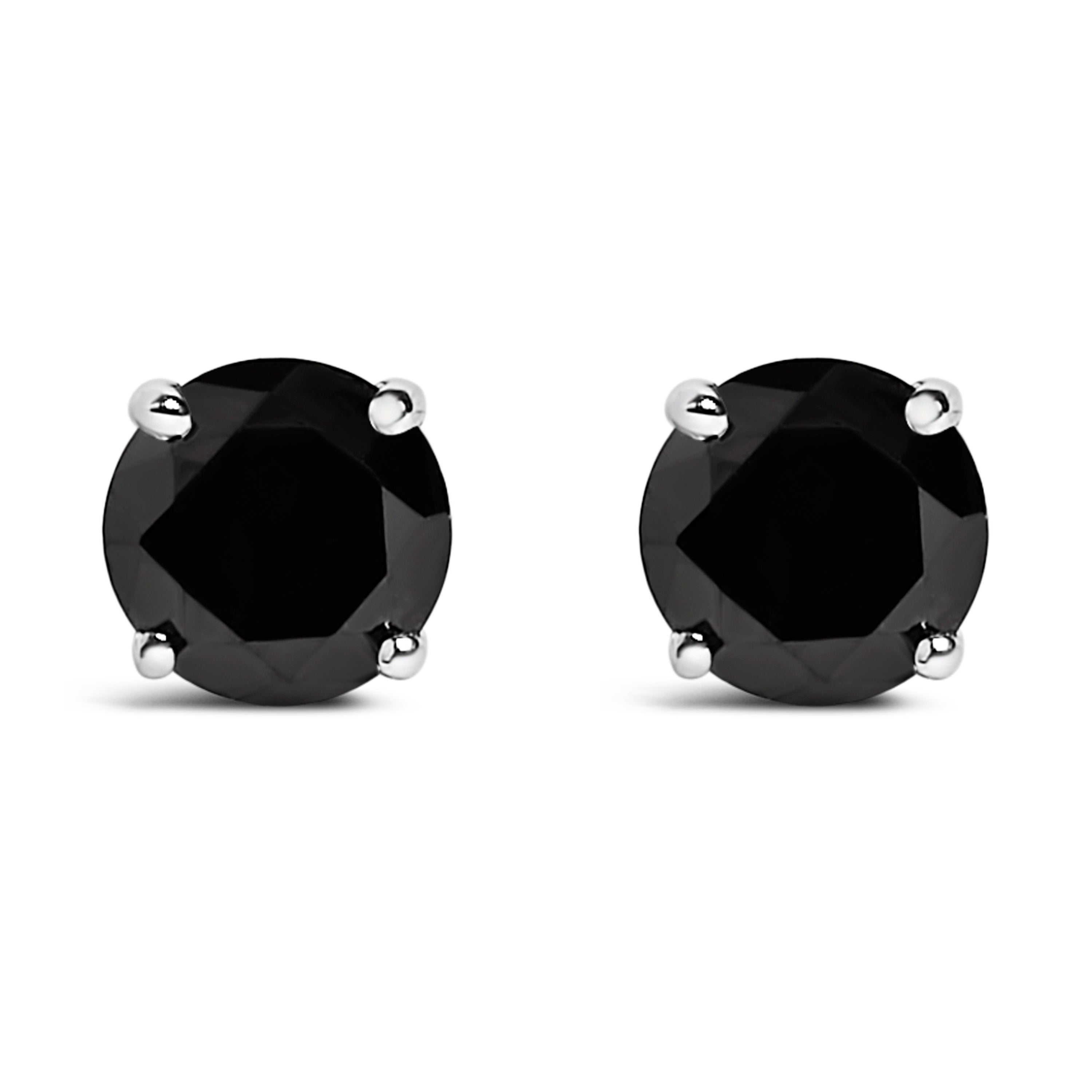 .925 Sterling Silver 1/2 Cttw Black Diamond Solitaire Stud Earrings 