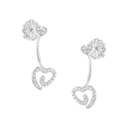 .925 Sterling Silver 1/4 Cttw Diamond Swirl Heart Front/Back Earrings (I-J Color, I2-I3 Clarity) by Bids.com