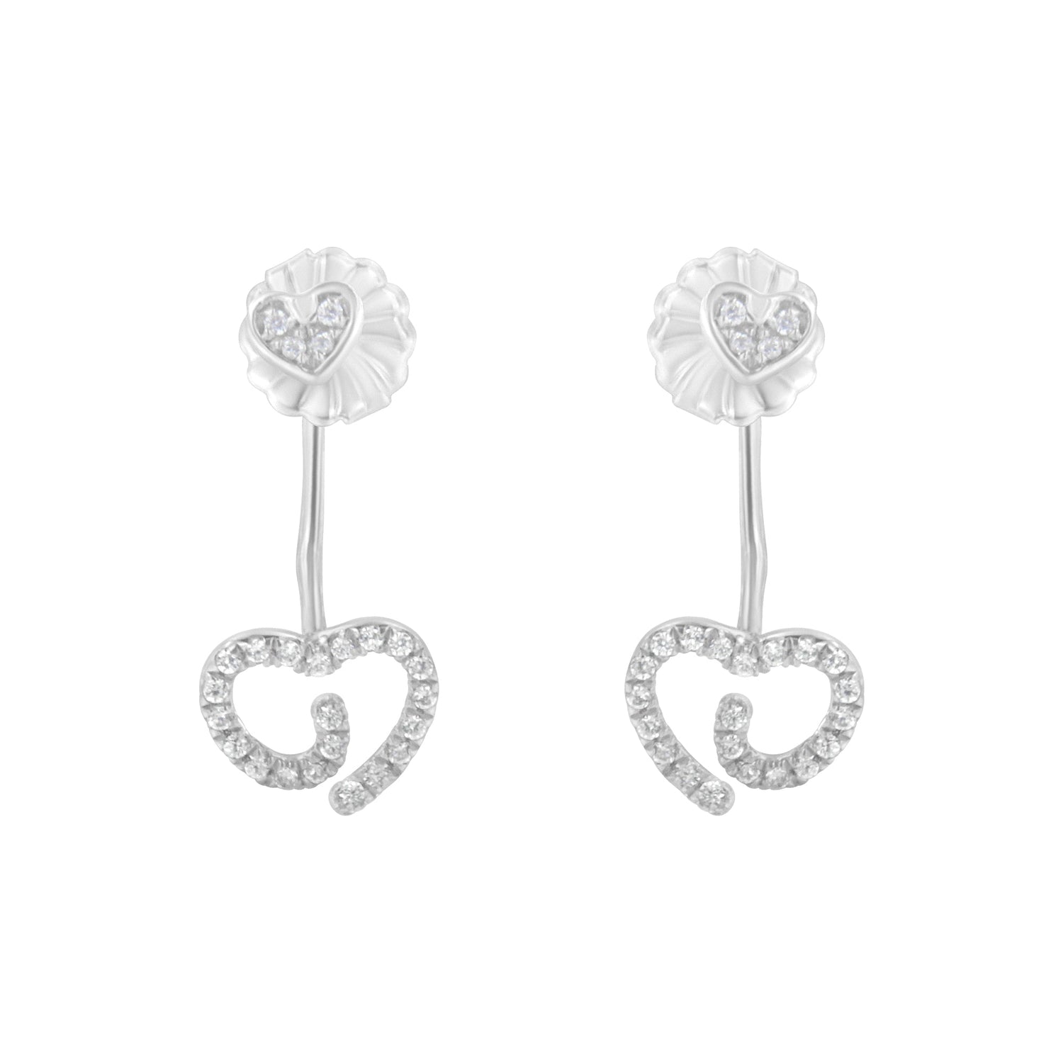 .925 Sterling Silver 1/4 Cttw Diamond Swirl Heart Front/Back Earrings (I-J Color, I2-I3 Clarity) by Bids.com