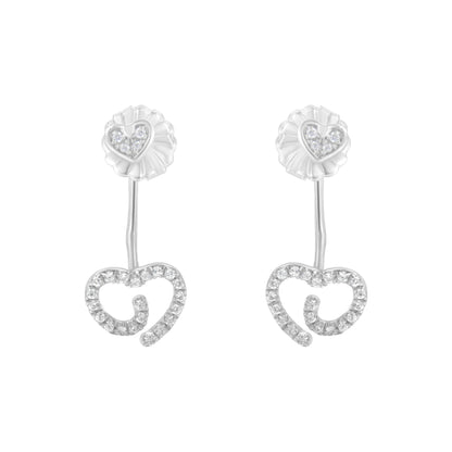.925 Sterling Silver 1/4 Cttw Diamond Swirl Heart Front/Back Earrings (I-J Color, I2-I3 Clarity) by Bids.com