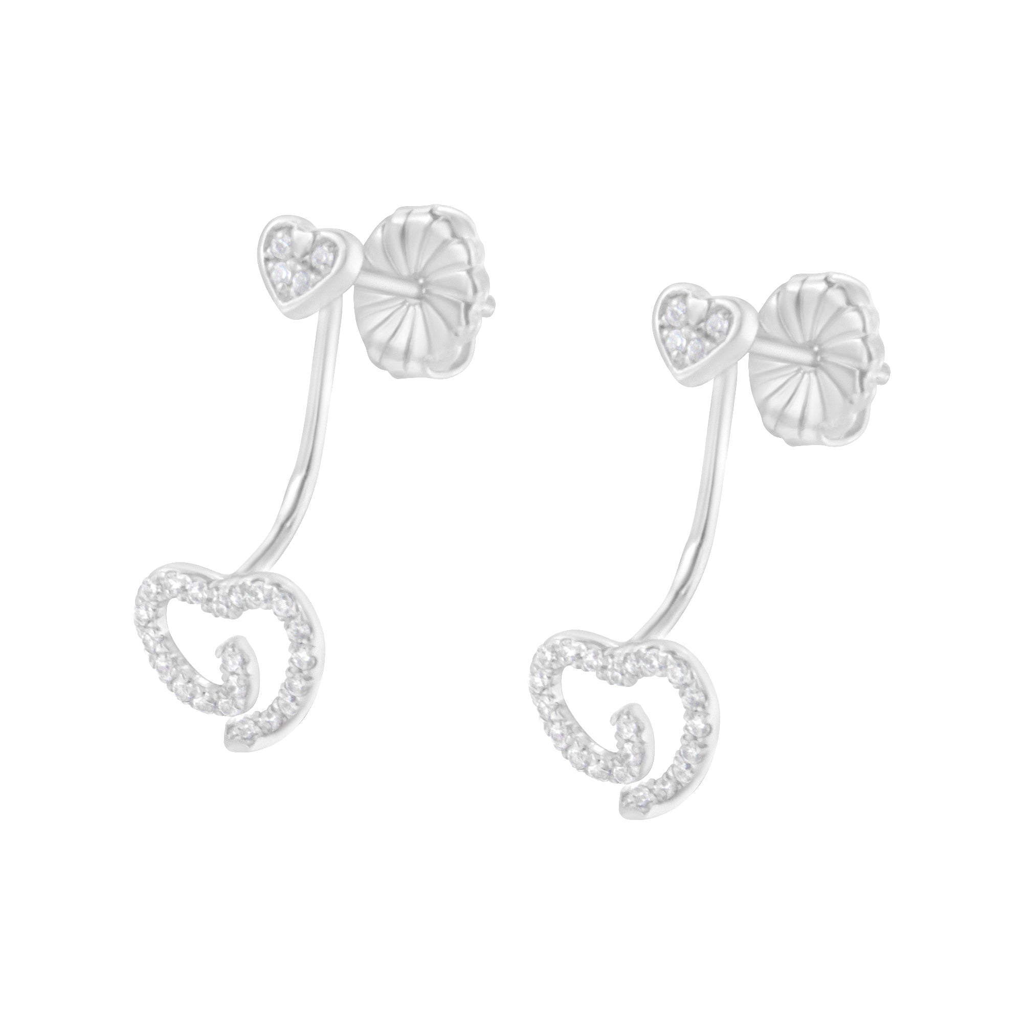 .925 Sterling Silver 1/4 Cttw Diamond Swirl Heart Front/Back Earrings (I-J Color, I2-I3 Clarity) by Bids.com
