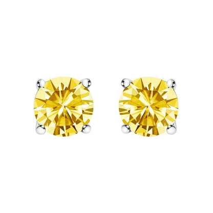 14K White Gold 1.0 Cttw Lab Grown Yellow Diamond Solitaire Stud Earrings (Yellow Color, VS2-SI1 Clarity) by Bids.com