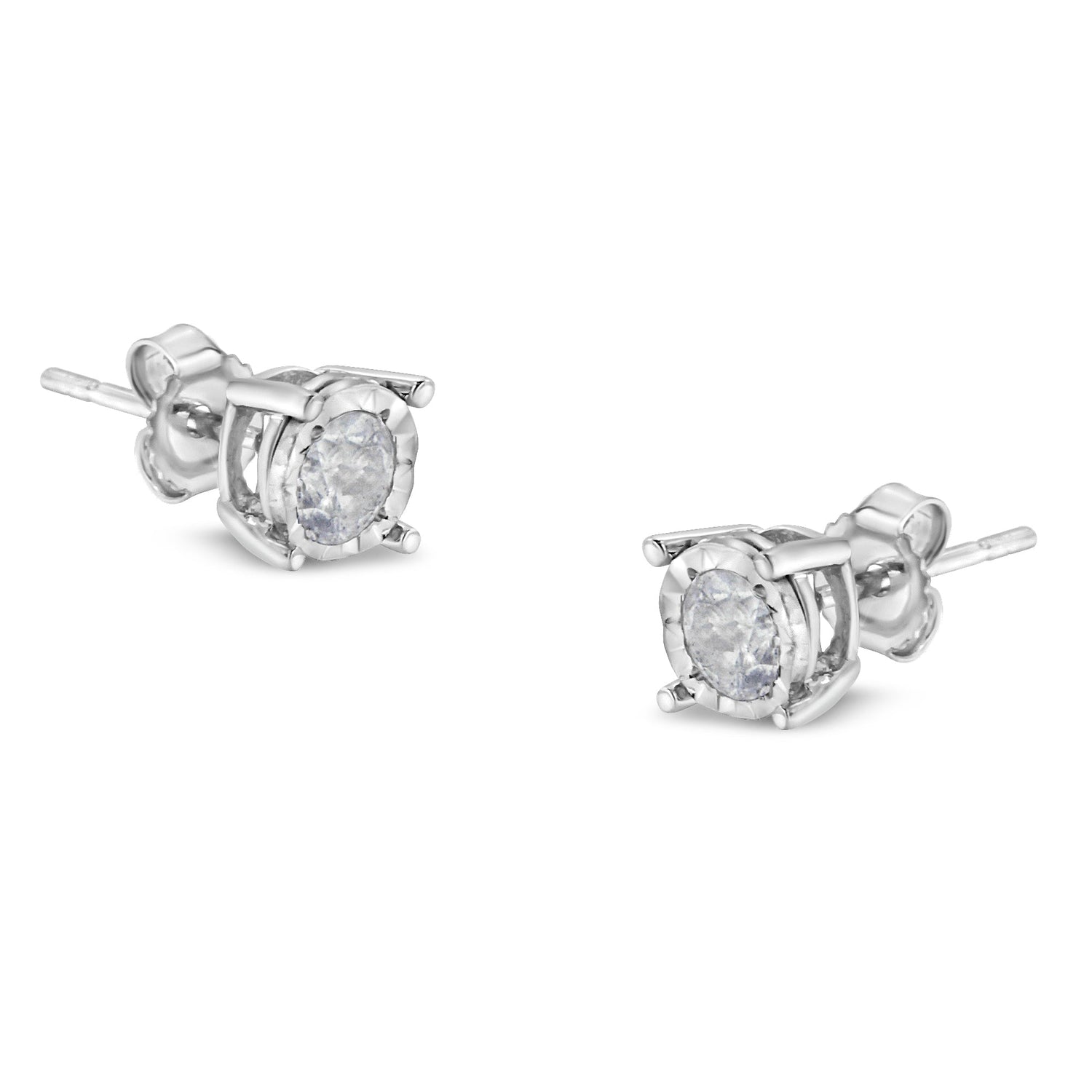 .925 Sterling Silver 1/2 Cttw Near Colorless Round Brilliant-Cut Diamond Miracle-Set Stud Earrings (H-I Color, I2-I3 Clarity) by Bids.com
