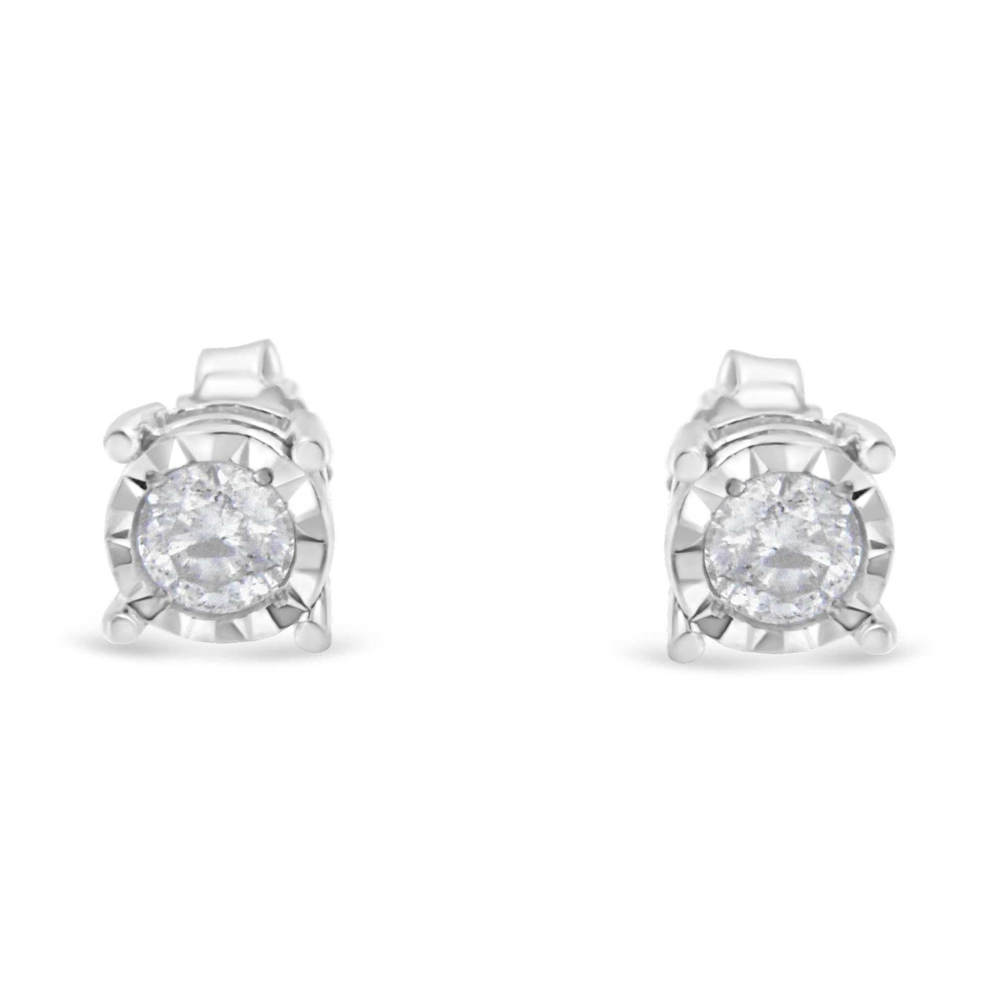 .925 Sterling Silver 1/2 Cttw Near Colorless Round Brilliant-Cut Diamond Miracle-Set Stud Earrings (H-I Color, I2-I3 Clarity) by Bids.com