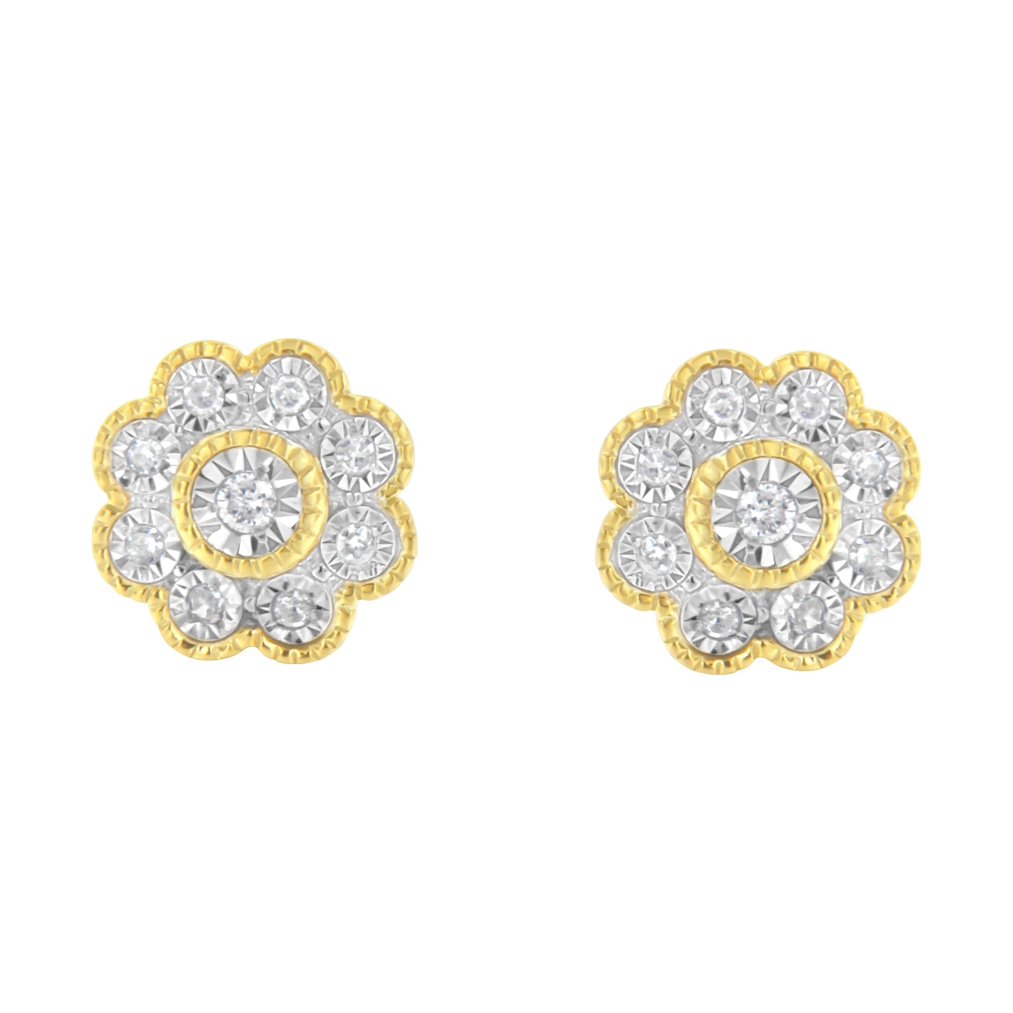 14K Yellow Gold Plated .925 Sterling Silver 1/6 Cttw Miracle-Plate Set Diamond Floral Stud Earrings (I-J Color, I2-I3 Clarity) by Bids.com