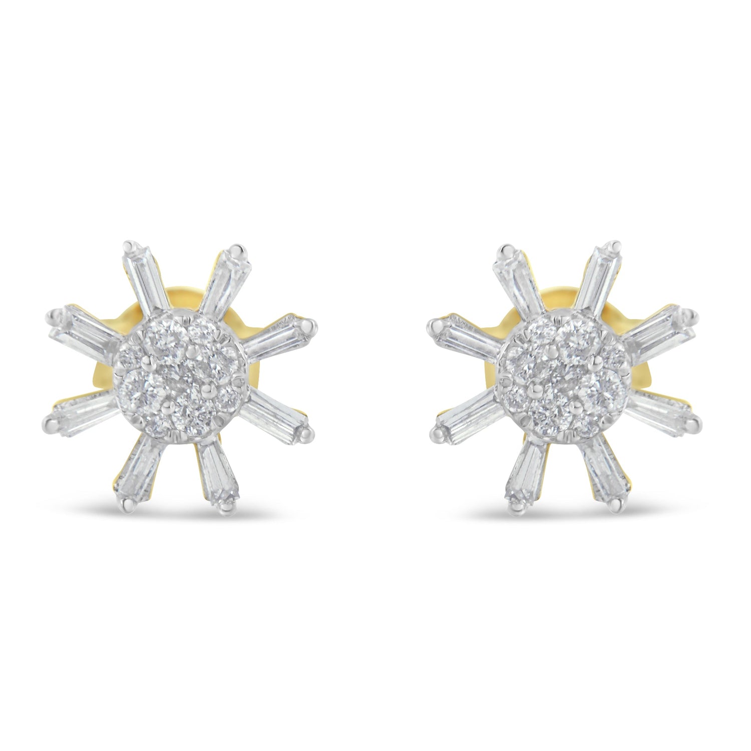 10k Yellow Gold Round and Baguette Diamond Stud Earring (0.50 cttw, H-I Color, I2-I3 Clarity) by Bids.com