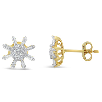 10k Yellow Gold Round and Baguette Diamond Stud Earring (0.50 cttw, H-I Color, I2-I3 Clarity) by Bids.com
