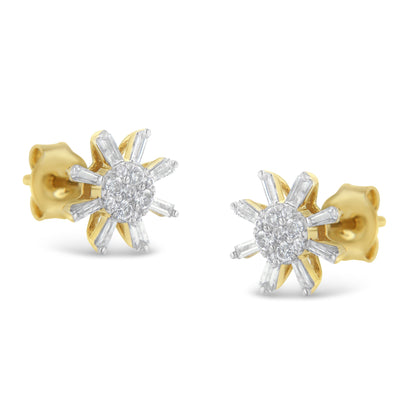 10k Yellow Gold Round and Baguette Diamond Stud Earring (0.50 cttw, H-I Color, I2-I3 Clarity) by Bids.com