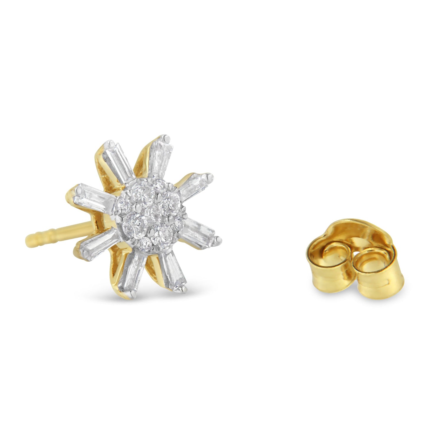 10k Yellow Gold Round and Baguette Diamond Stud Earring (0.50 cttw, H-I Color, I2-I3 Clarity) by Bids.com
