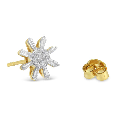 10k Yellow Gold Round and Baguette Diamond Stud Earring (0.50 cttw, H-I Color, I2-I3 Clarity) by Bids.com