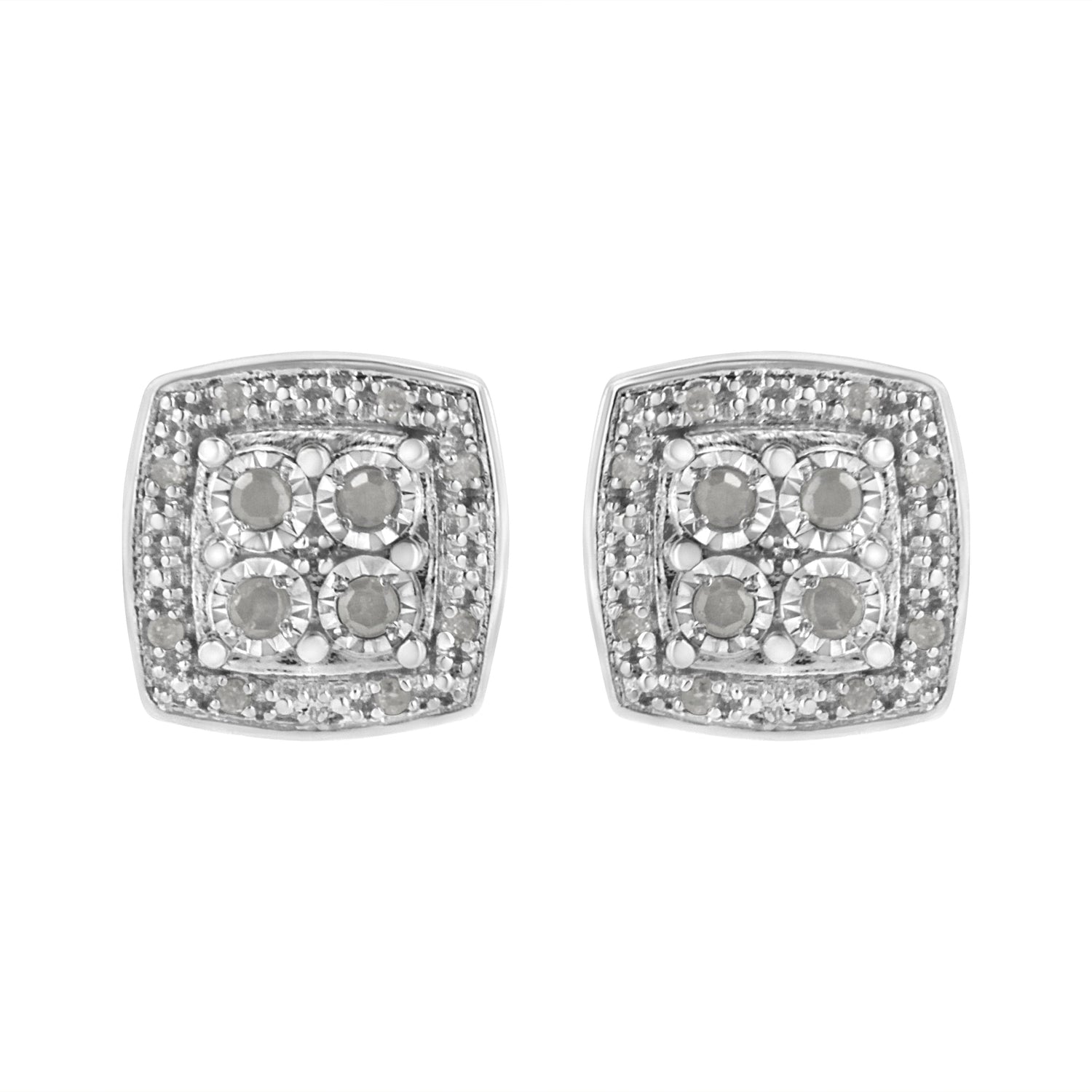 .925 Sterling Silver 1/4 cttw Round Cut Diamond Square Shape Milgrain Stud Earrings (I-J Color, I3 Clarity) by Bids.com