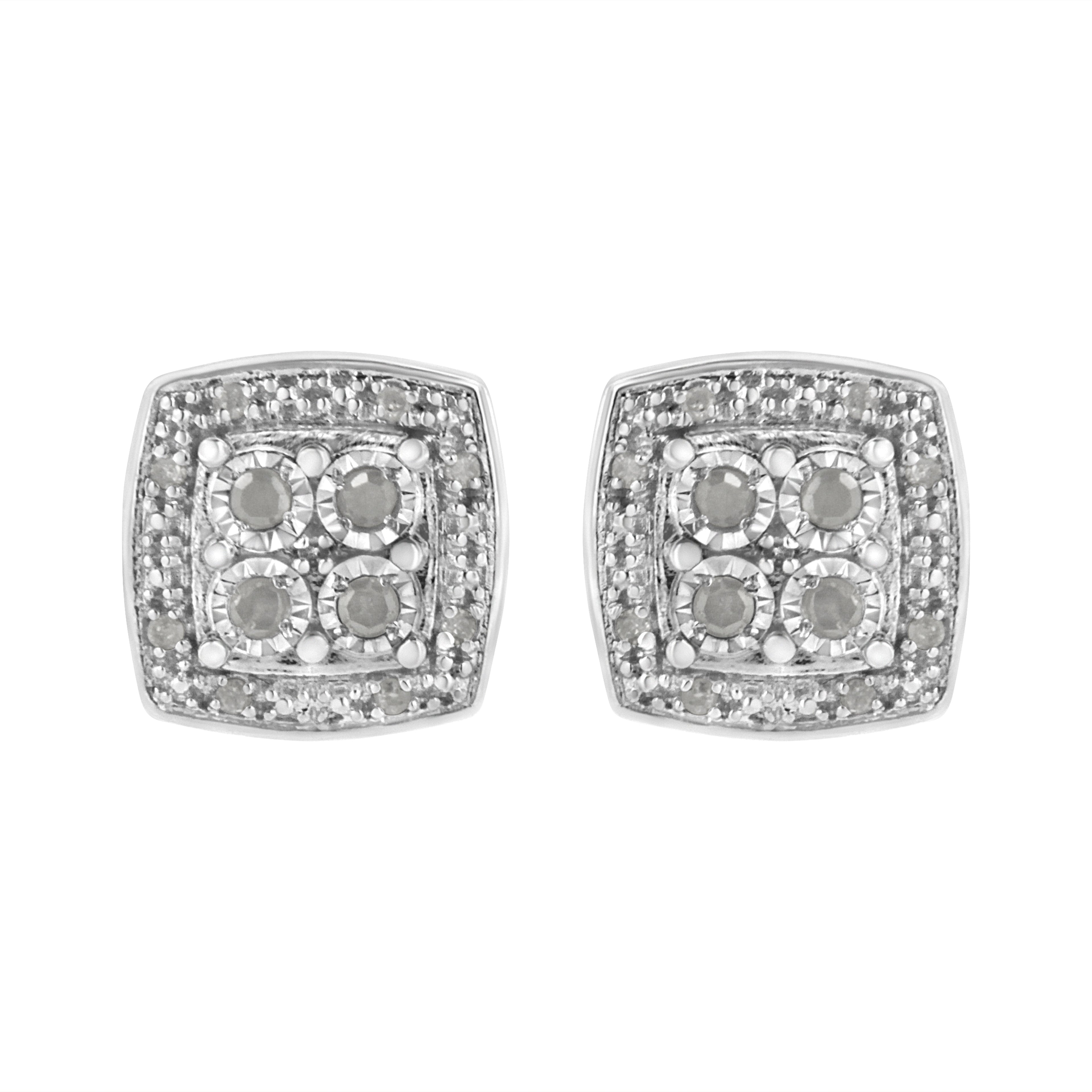 .925 Sterling Silver 1/4 cttw Round Cut Diamond Square Shape Milgrain Stud Earrings (I-J Color, I3 Clarity) by Bids.com