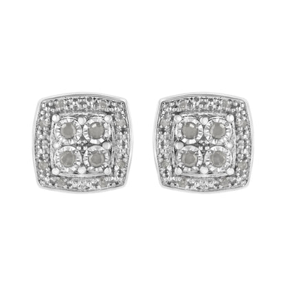 .925 Sterling Silver 1/4 cttw Round Cut Diamond Square Shape Milgrain Stud Earrings (I-J Color, I3 Clarity) by Bids.com