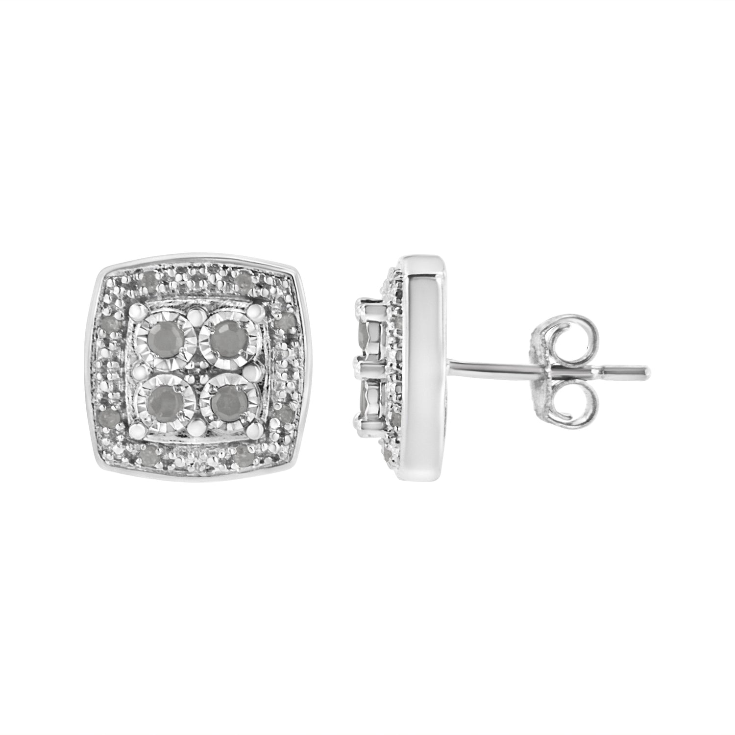 .925 Sterling Silver 1/4 cttw Round Cut Diamond Square Shape Milgrain Stud Earrings (I-J Color, I3 Clarity) by Bids.com