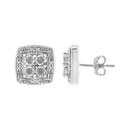 .925 Sterling Silver 1/4 cttw Round Cut Diamond Square Shape Milgrain Stud Earrings (I-J Color, I3 Clarity) by Bids.com